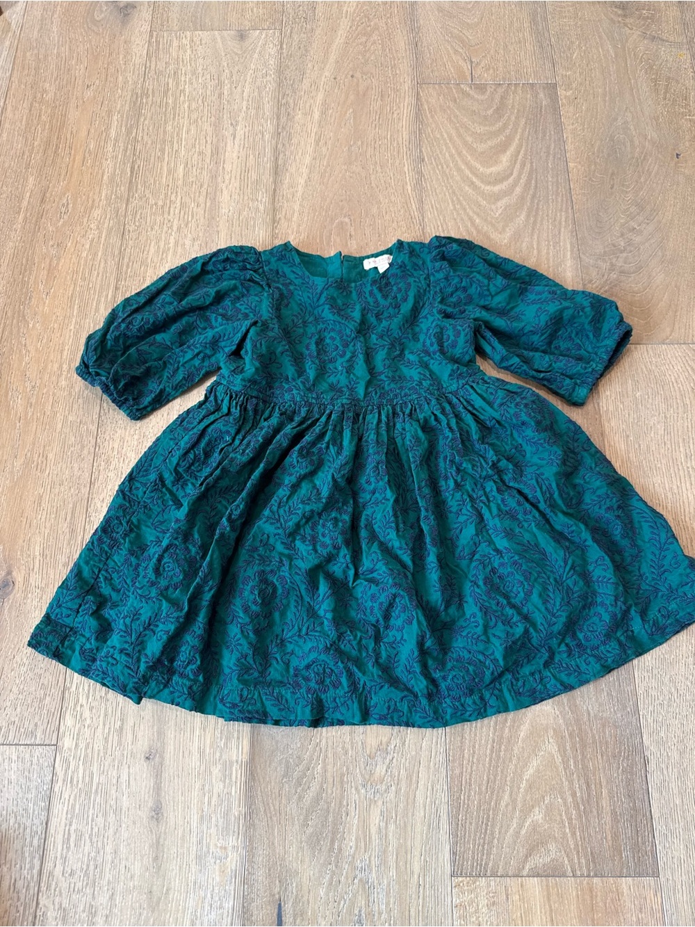 Pink Chicken girls Teal Green Floral Puff-Sleeve Dress
